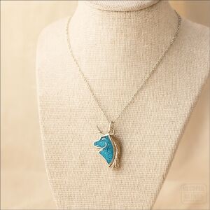 Unicorn Pendant Necklace Charm Turquoise Enamel Silver Tone Small